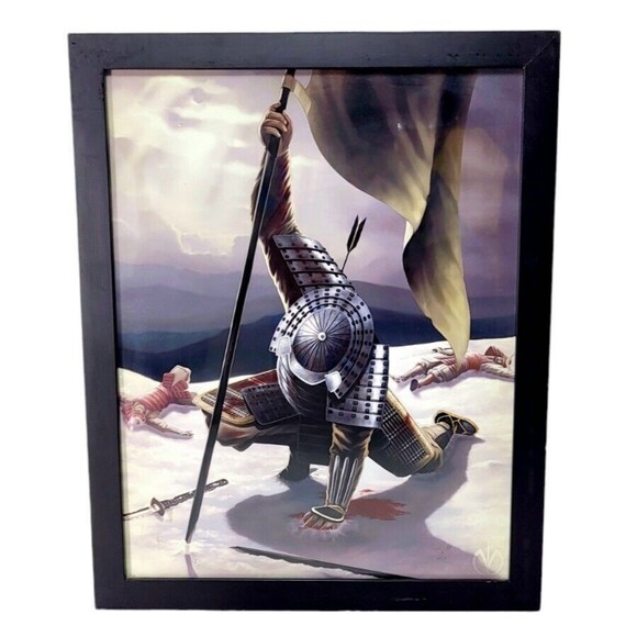 Vintage Japanese Samurai Aikido Fighting Scene Wood Framed Print Wall Art - Picture 1 of 8